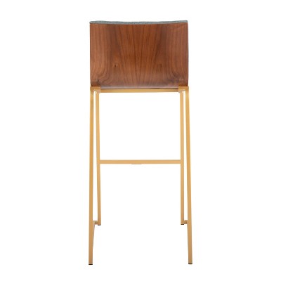 Set of 2 Gray Upholstered Barstools with Gold Metal Base