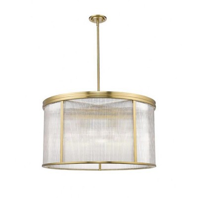 Modern Gold 9-Light Drum Chandelier with Ribbed Glass