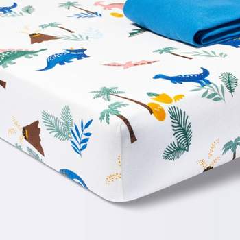Fitted Jersey Crib Sheet Dino-snore - Solid Blue - 2pk - Cloud Island™