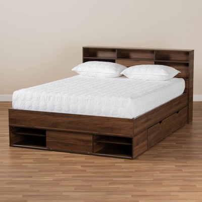 Modern Tristan Walnut Brown Queen Platform Bed with Storage