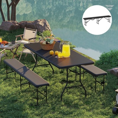 Black 6 ft Folding Portable Benches with HDPE and Powder-Coated Frames