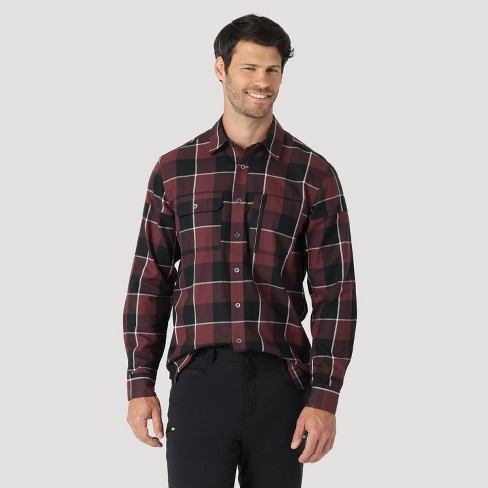 Wrangler Men's Regular Fit Atg Plaid Long Sleeve Button-down Shirt -  Red/brown/white Xl : Target