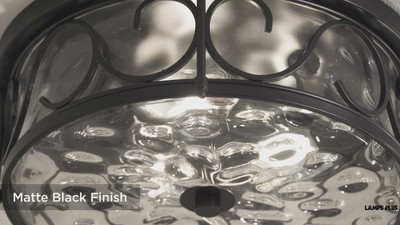 Matte Black Rustic Flush Mount Ceiling Light with Hammered Glass