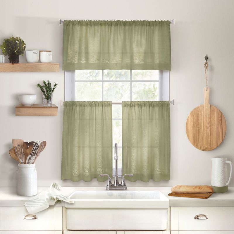 Cameron Linen Rod Pocket Kitchen Tier Window Curtain Set of 2 - Elrene Home Fashions, 2 of 5