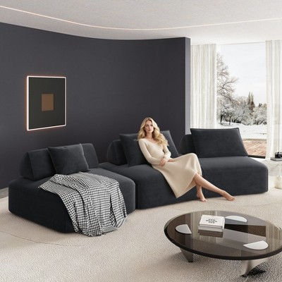 MYINDA 139" Modern Luxury Oversized Modular Sectional Sofa Set,DIY Upholstered Fluffy Chenille Sofa,Deep Seat Couch & Sofa Bed for Living Room, Office