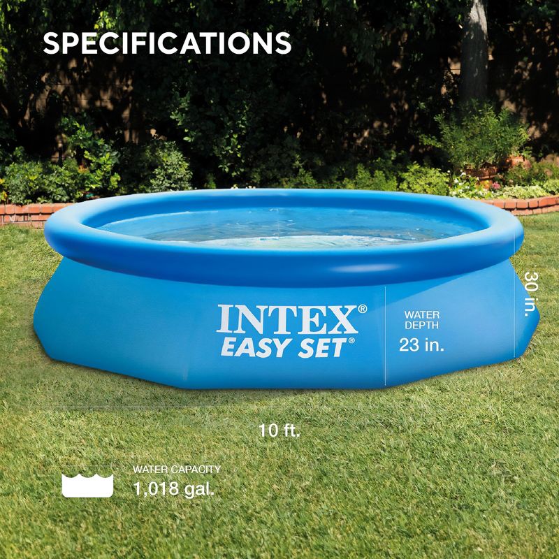 Intex Easy Set 10 Foot x 30 Inch Above Ground Inflatable Round Swimming Pool with 30 Gauge 3 Ply Side Walls and Drain Plug, Blue, 3 of 7