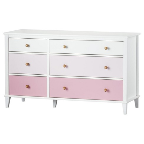 Monarch Hill Kids Poppy 6 Drawer Dresser White Pink Little