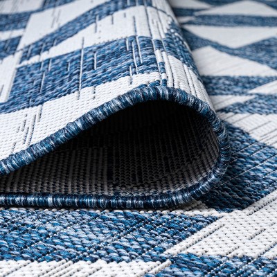 Ivory and Blue Geometric 4' x 6' Synthetic Area Rug