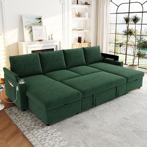 Whisen 109.5" Convertible Sofa Bed, Modern U-Shaped Sofa, Upholstered Couch with Storage Boxes & Pockets, Cup Holders - 1 of 4