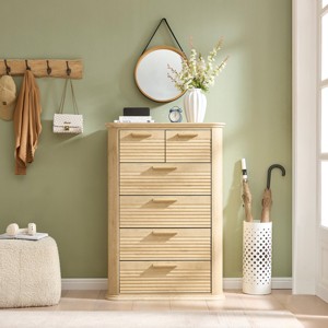6 Drawer Dresser, 45" Tall Curved Fluted Chest, Modern Wood Organizer for Bedroom Living Room Entryway-3irtyhousy - 1 of 4