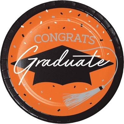 Creative Converting 9" Graduate School Spirit Orange Paper Plates 54ct