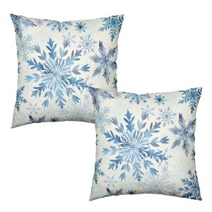 Set of 2 Winter Snowflake Pillow Covers Blue Christmas Decorative Throw Pillow Cases 18x18 Inch - 1 of 2