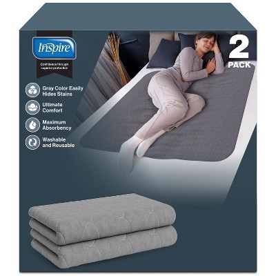 Inspire Underpads | Stain Hiding Gray - Reusable Incontinence Bed Pads Waterproof Mattress Pad    (34 X 52 - 2 Pack)