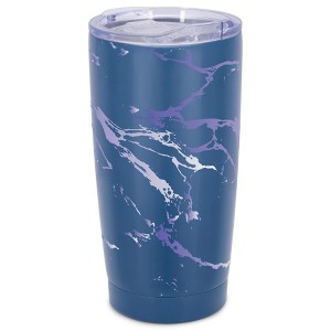 Elanze Designs 20 oz Stainless Steel On the Go Insulated Travel Tumbler With Push Top Lid, Lavender Purple Marble Print Blue - 1 of 4