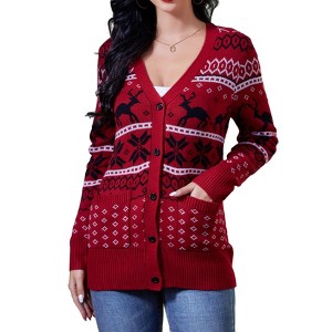 Women's Christmas Cardigan - Festive Knit Open Front Sweater with Holiday Patterns, Soft Long Sleeve Cozy Wrap for Xmas Party - 1 of 4