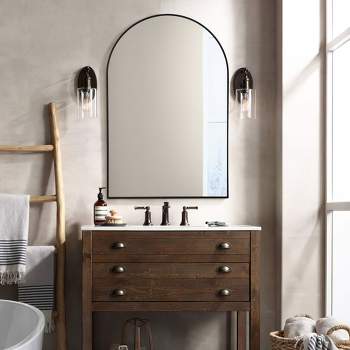 Yetta 24"x 36" Arch Mirror for Bathroom Entryway Wall Decor Metal Frame Wall Mounted Mirror - The Pop Home