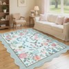 Washable Scalloped Living Room Rugs, Floral Snake Print Farmhouse Bedroom Carpet, Non Slip Low Pile Dining Room Rugs - 2 of 4