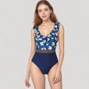 Anna-Kaci Swim Women's Ruffle One-Piece Swimsuit with Floral Print Bodice and Striped Waistband Detail - 2 of 4