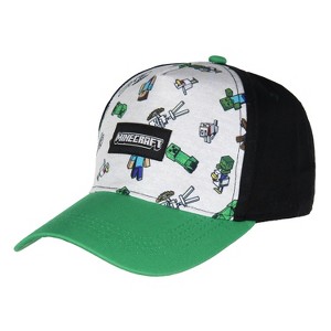 Minecraft Youth Hat Floating Mobs Creeper Skeleton Dog Chicken Snapback OSFM Cap - 1 of 4