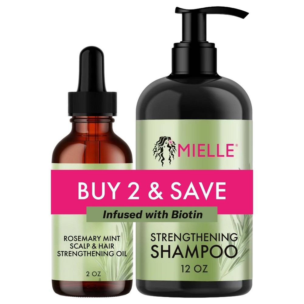 Mielle Organics Rosemary Mint 12 fl oz Strengthening Shampoo + 2 fl oz Scalp & Strengthening Hair Oil