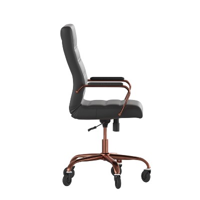 High Back Black Leather Executive Swivel Office Chair with Rose Gold Frame