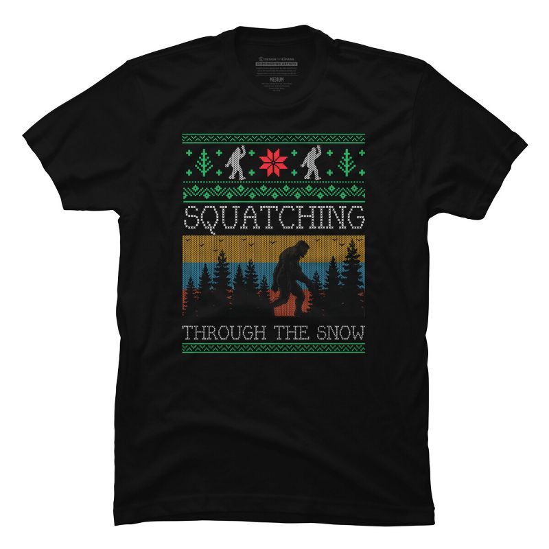 Men's Design By Humans Christmas Retro Sasquatch Vintage Bigfoot Ugly Christmas Sweater By pahari T-Shirt, 1 of 5