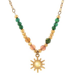 Anna-Kaci Women's Stainless Steel Beaded Necklace with 18K Gold Plated Sun Pendant, Adjustable Chain, Unique Design with Colorful Beads-Gold - 1 of 4