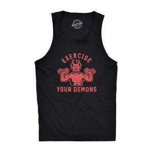 Mens Exercise Your Demons Fitness Tank Funny Halloween Fitness Workout Devil Graphic Tanktop - Crazy Dog Men's Tank Top - 1 of 4