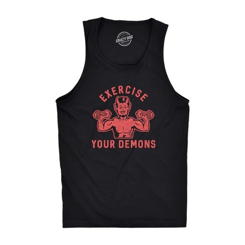 Mens Exercise Your Demons Fitness Tank Funny Halloween Fitness Workout Devil Graphic Tanktop - Crazy Dog Men's Tank Top - image 1 of 4