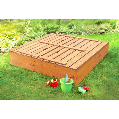 Natural Cedar Wood Sandbox with Convertible Benches