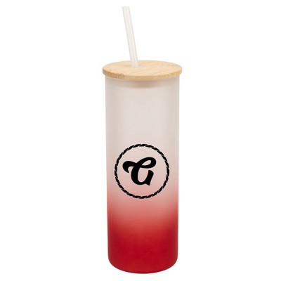 Elanze Designs G Monogram Letter Initial Rope Circle Wrap-Around Design 25 Ounce Frosted Gradient Glass On-The-Go Coffee Travel Skinny Tumbler Mug