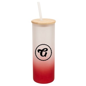Elanze Designs G Monogram Letter Initial Rope Circle Wrap-Around Design 25 Ounce Frosted Gradient Glass On-The-Go Coffee Travel Skinny Tumbler Mug - 1 of 1