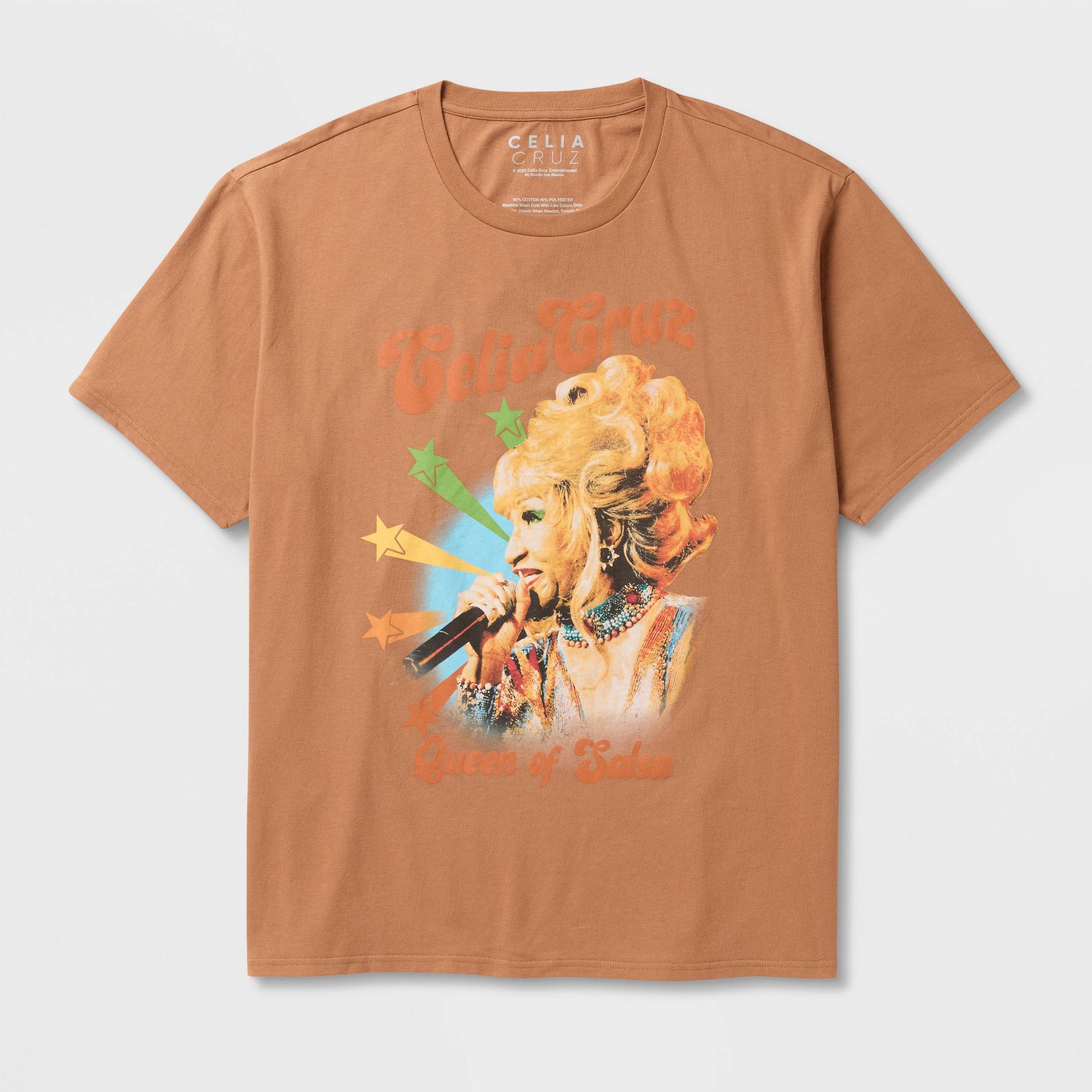 Latino Heritage Month Adult Graphic Celia Cruz Short Sleeve T-Shirt - Brown