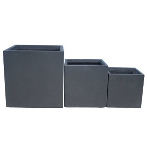Set of 3 16" Kante Lightweight Modern Outdoor Concrete Square Planters Charcoal - Rosemead Home & Garden, Inc. - 1 of 4