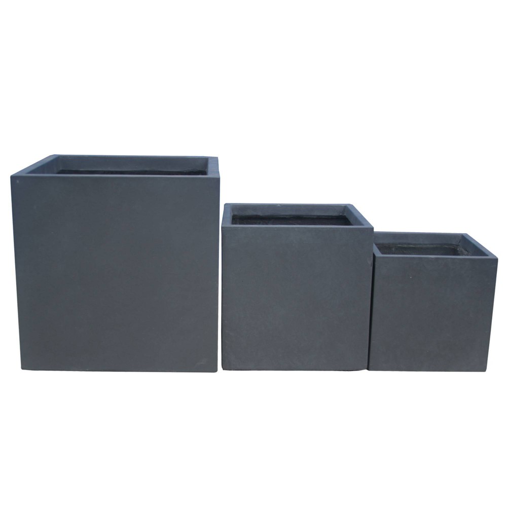 Photos - Flower Pot Set of 3 Square Lightweight Concrete/Fiberglass Indoor/Outdoor Planters Ch