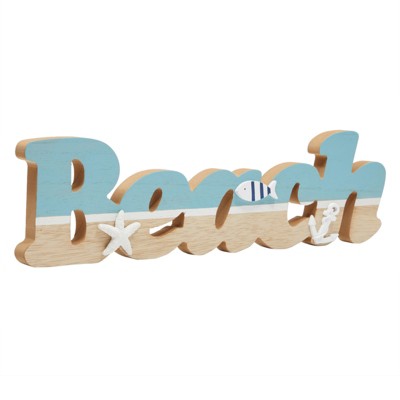 Okuna Outpost Wooden Beach Sign, Wood Home Decor Wall Art (15.5 x 4.4 x 0.8 Inches)