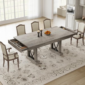 Dining Table for 6-8 with 2 Drawers, Wooden Kitchen Table with Double Pedestal & Large Tabletop, 8 Ft Large Rectangular Dinner Table with Sturdy Frame - 1 of 4