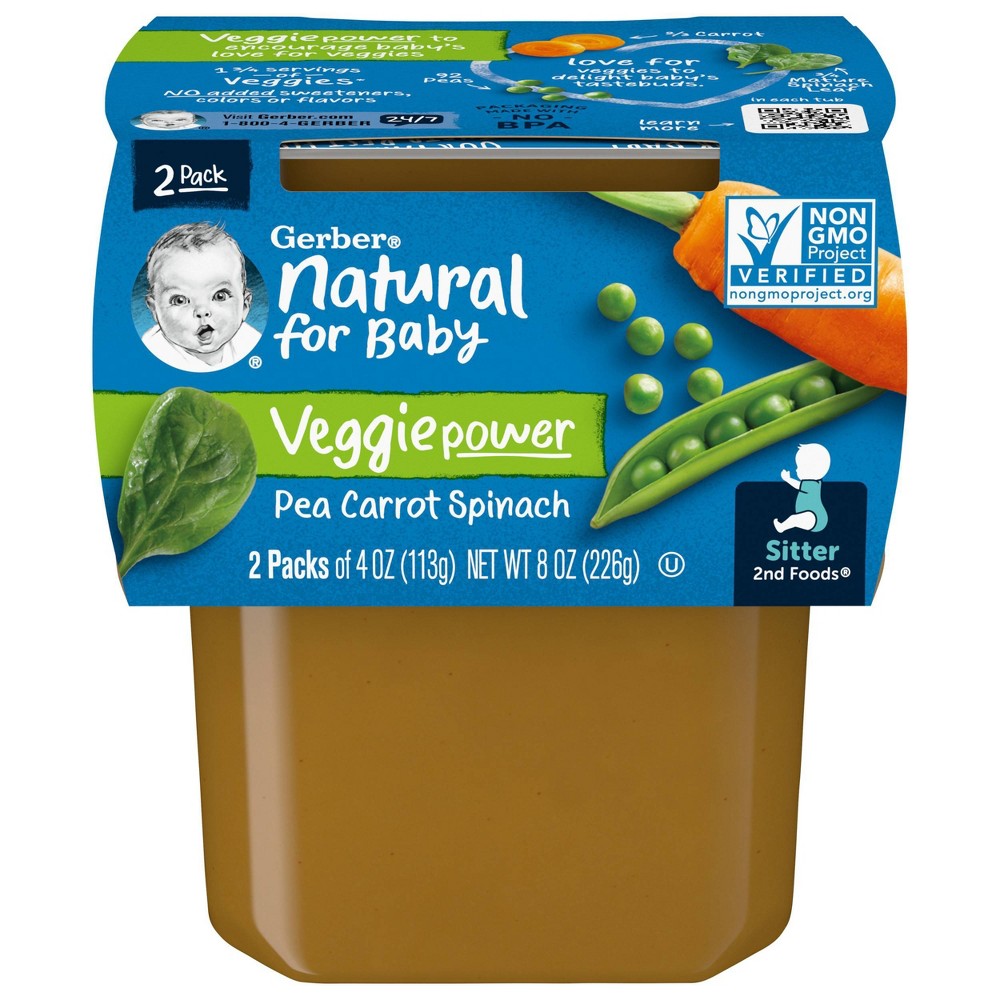 Photos - Baby Food Gerber Sitter 2nd Foods Pea Carrot Spinach Baby Meals Tubs - 2ct/4oz Each 
