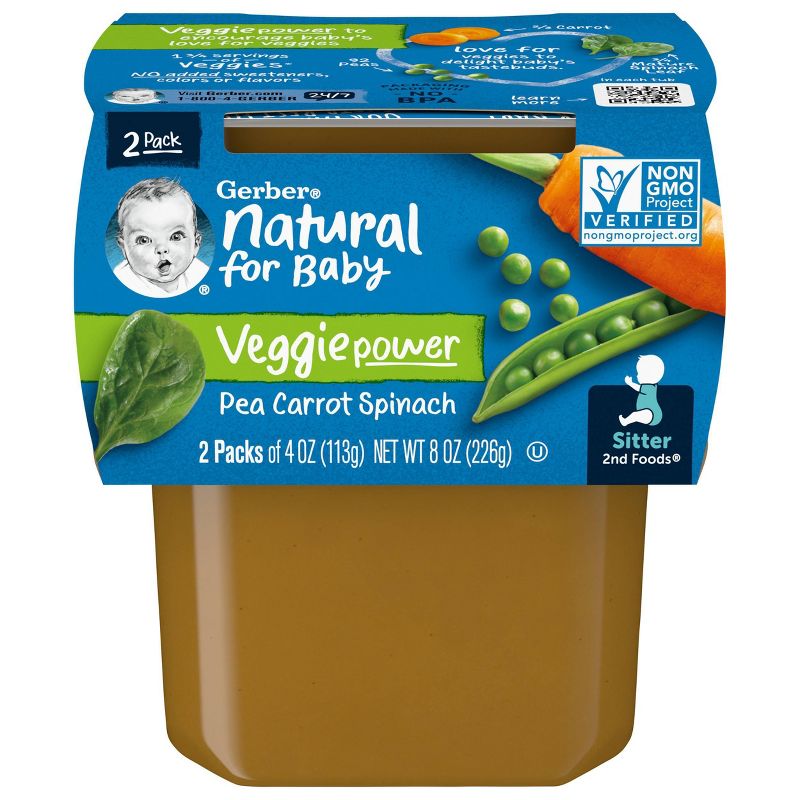 Gerber Sitter 2nd Foods Pea Carrot Spinach Baby Meals Tubs - 2ct/4oz Each, 1 of 10