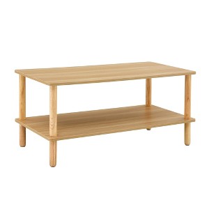Modern 2-Tier Coffee Table with Open Shelf & Rounded Wood Legs, Rectangular Sofa Table for Living Room or Office - 1 of 4