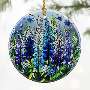 Lupine with Butterfly Ornament Ornament – Christmas Decoration & Christmas Ornament; Round Ceramic - 1 of 4