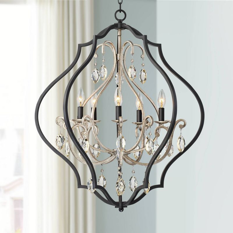 Possini Euro Design Clara Black Silver Pendant Chandelier 27" Wide Industrial Ornate Cage Amber Crystal 5-Light Fixture for Dining Room Kitchen Island, 2 of 8