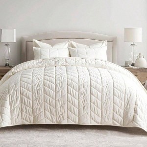 3 Piece Luxurious Velvet King Quilts, Ultra Soft Lightweight Comforter Set with 2 Shams, Cream White, 108x96 - 1 of 4