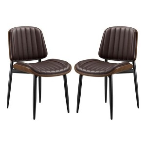 Gikpal Dining Chairs , Mid Century Modern Dining Room Kitchen Chairs, Upholstered PU Leather Vertical Stripe Chair with Walnut Bentwood and Metal Legs - 1 of 4