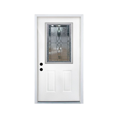 36 X 80 Inches Fiberglass Entry Door,6-9/16 Vinyl Frame,Decorative Glass Door,Primed Knock-Down,with Brickmould,Right Hand Inswing Door