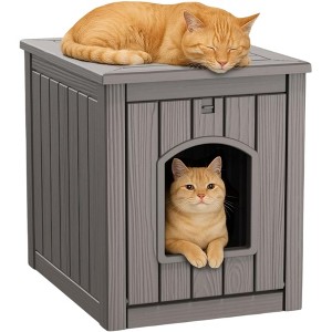 NAYSAYE Dog House Cat House Indoor Outdoor Enclosed Resistant Resin Pet Shelter for Patio Porch, Living Room Feral Cat Dog, Brown, - 1 of 4