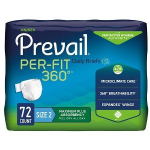 Prevail Per-Fit 360° Unisex Daily Adult Briefs, Refastenable Tabs, Maximum Plus Absorbency - 1 of 4