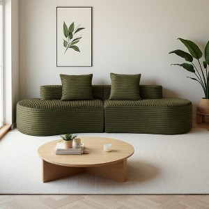 Corduroy Curved Compressed Modular Sectional Sofa, High-Density Sponge & Pillows - 1 of 4