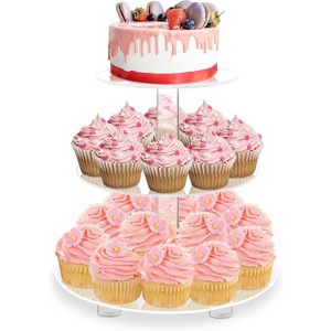 Hachikiko 3 Tier Round Acrylic Cupcake Stand with Base, Holds 23 Cupcakes, Premium Display for Weddings, Birthdays, Parties (4" Layer Spacing) - 1 of 4