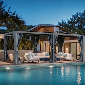 HAPPATIO Outdoor Louvered Pergola, Metal Pergola with Adjustable Rainproof Roof, Patio Pergola with Curtains and Mosquito Nets - 1 of 4